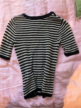 Zara Black and White Open-Knit Striped Sweater